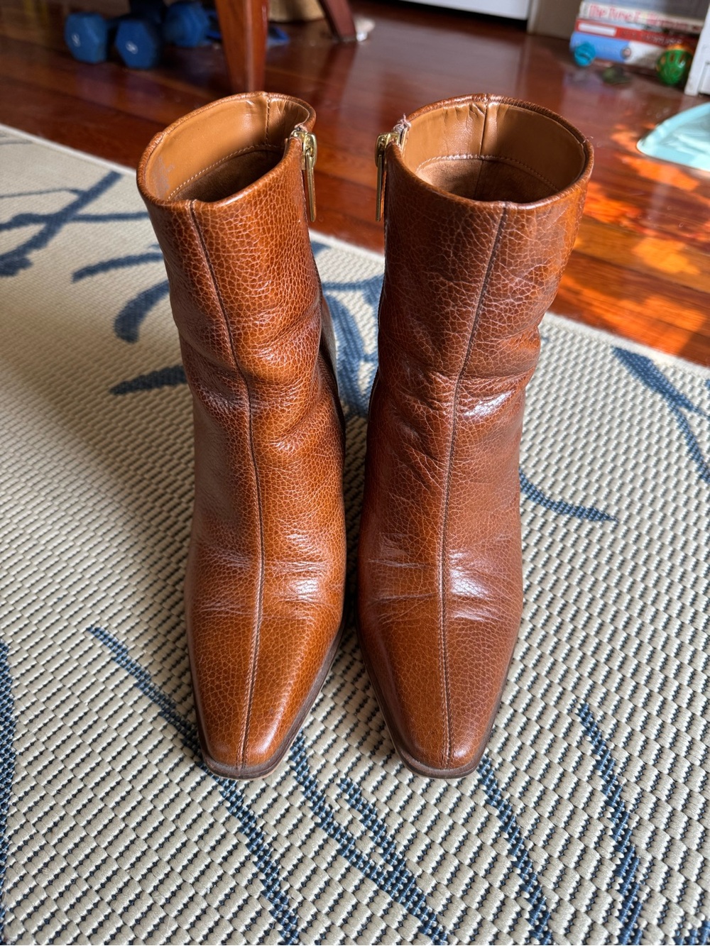 Vince Camuto Brown Leather Pointed Toe Stacked Heeled Boots - Picture 2 of 7